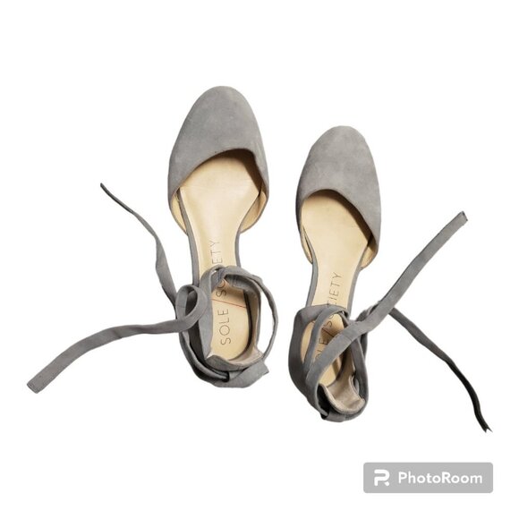 Sole Society So Pauly ballet flat suede sz 9.5 block heel ankle wrap - Picture 8 of 12